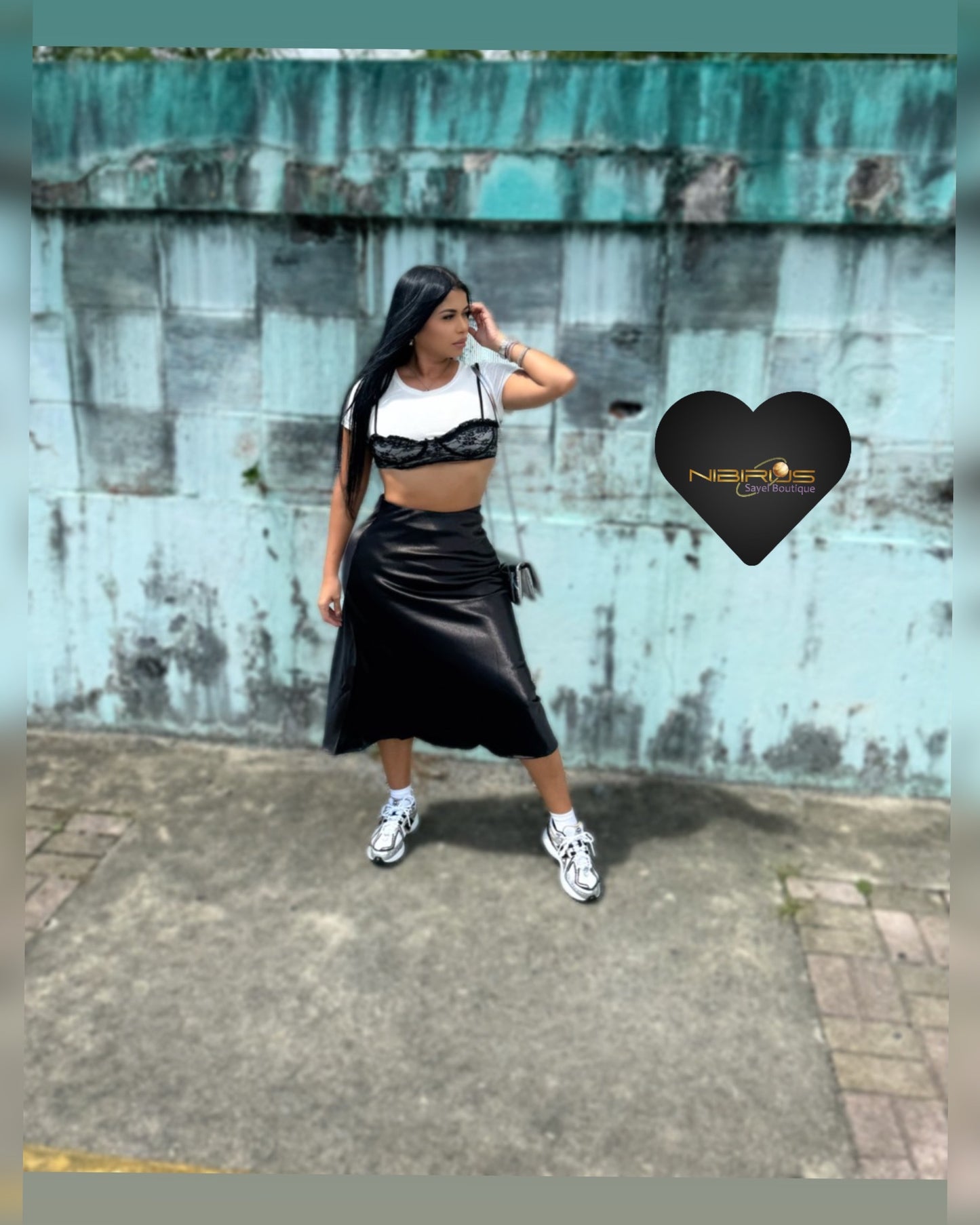 Lace Cropped Shirt & Santin Skirt Set