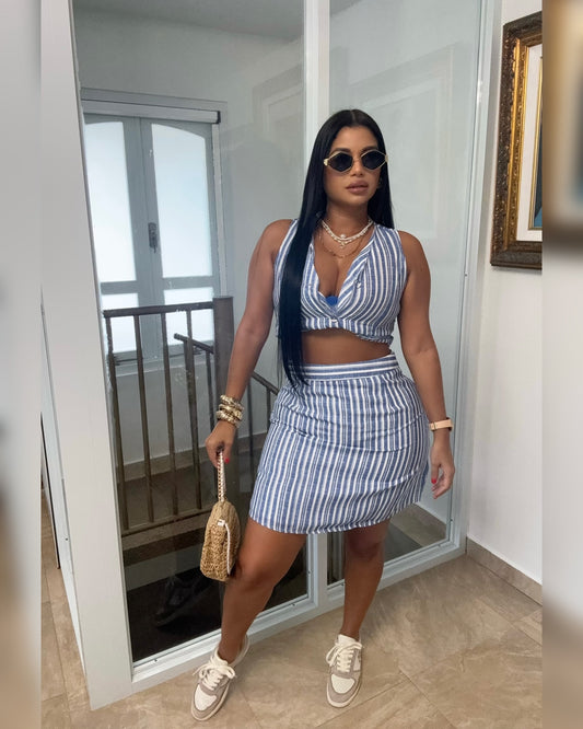 Blue&white Skirt Set🩵