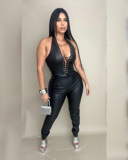 Black Leather Jumpsuit